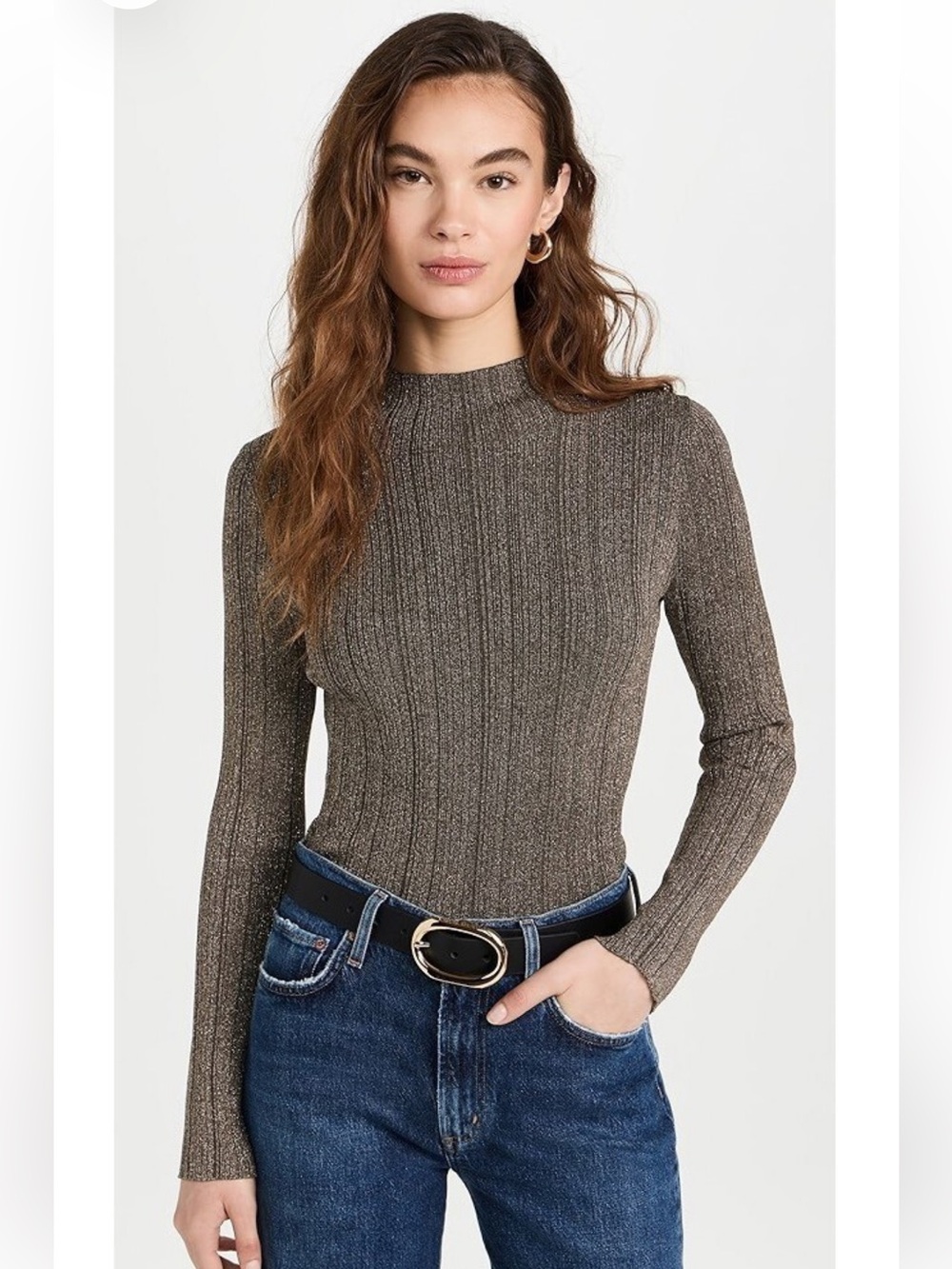 RAILS Vivienne Gold Lurex Mock Neck Sweater Women